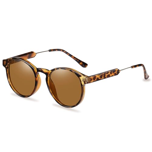 Classic Round Retro Women's Sunglasses,Polarized Sunglasses for Women (1, Leopard Frame)