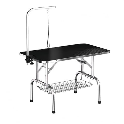 Dazzix ��^�ŏ�v�ȃy�b�g�O���[�~���O�e�[�u�� ���[�o�X�P�b�g�t�� �܂肽���ݎ� 110 x 60 cm �X�e�����X�X�`�[�� �A�[�����X�g�t�� �܂肽���ݎ��y�b�g�O���[�~���O�e�[�u�� �y�b�g�̃O���[�~���O (�u���b�N,80*50*78cm)