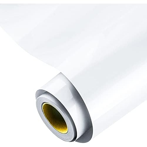 KISSWILL Heat Transfer Vinyl White, 12 Inch by 6 Feet PU Iron on Vinyl Rolls, Easy to Cut & Weed HTV Vinyl for T-Shirts Clothing DIY White 12“x6'