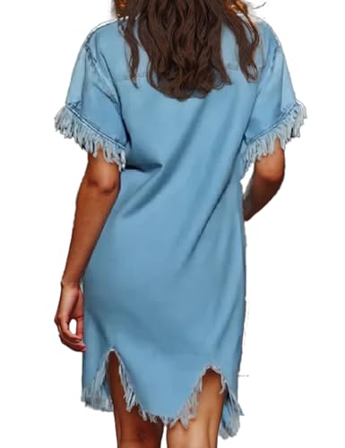 Denim Dress for Women Loose Fit, Jean Dress for Women with Short Sleeve, Pocket, Casual Blue Dress for Summer, Daily4