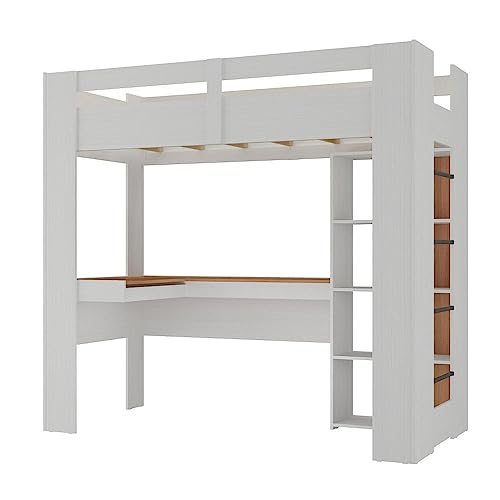 Cama Alta Multifuncional com Escrivaninha Penteadeira Branco/nogal