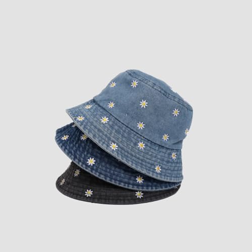 Sombrero Bucket de mezclilla azul con flores miniatura 2