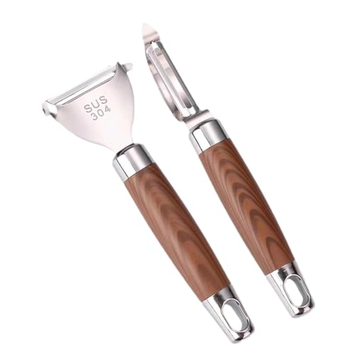 Image of 2 Pcs Vegetable Peeler Set with Sharp Stainless Steel Blades and Wooden Handles, Multi Function Fruit and Kitchen Peeler for Potatoes, Carrots, Cucumbers, Pumpkins and Everyday Food Preparation