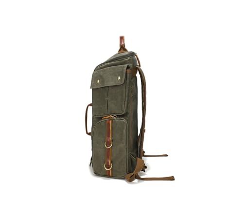 peacechaos Heavy-Duty Waxed Canvas Backpack for Men, 17 Inch Laptop Rucksack with Genuine Leather, Multi-Pocket Travel Bag for Work, Hiking, and Camping3