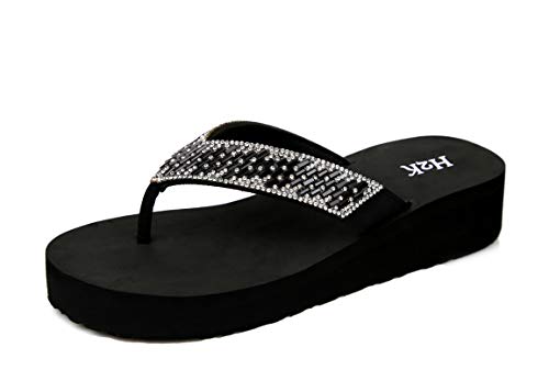 JJ Special Flop Flops Rhinestone Light Platform Wedge Shoe Wedding Sandals