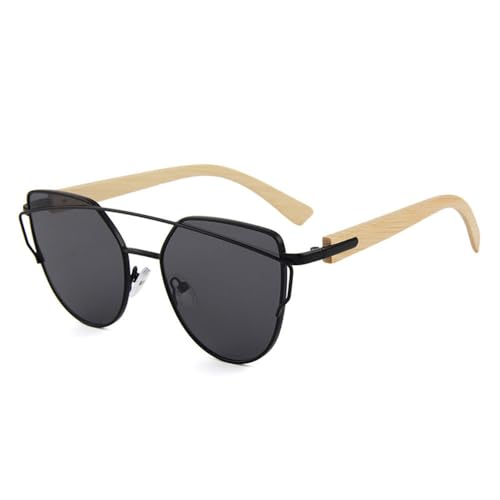 Lunettes de soleil polarisées UV femme avec monture métal et branches en bambou tendance