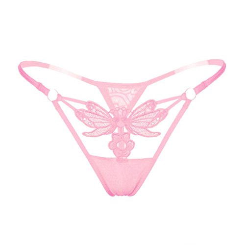 Yamalans Women Sexy Lace See Through Butterfly Flower Low G-Strings Thongs Briefs Panties (Pink) #TOP5
