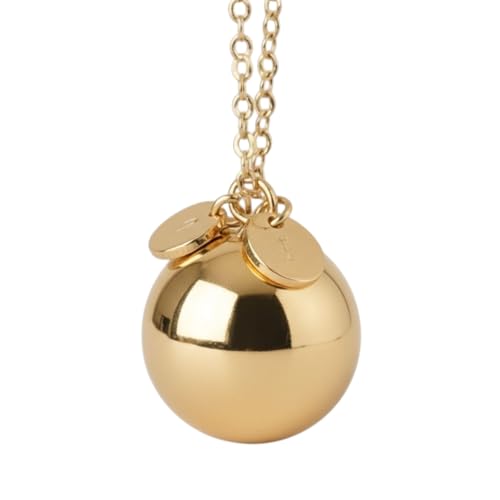 Maroussel Bola grossesse personnalisé or 24 carats - Collier bola grossesse doré personnalisable - Bijou femme enceinte avec initiales gravées des parents - Cadeau future maman symbolique fait main
