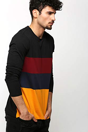 Image of AELOMART Men's Full Sleeve Regular Fit T-Shirt (AMT1206-Pn,Black)