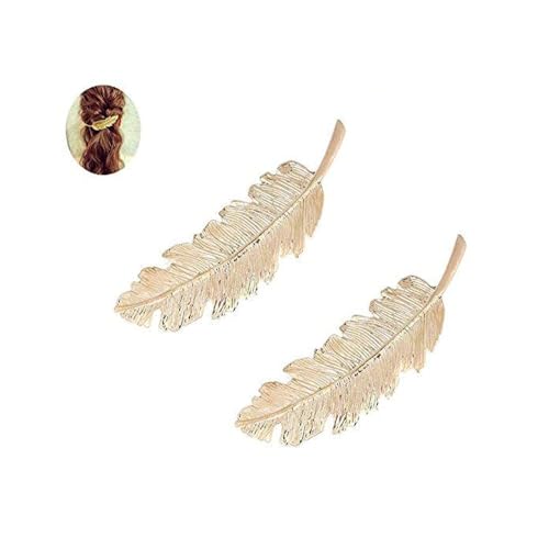 2Pcs Gold Vintage Alloy Feather Leaf Hair Clips Barrettes Hairpin...