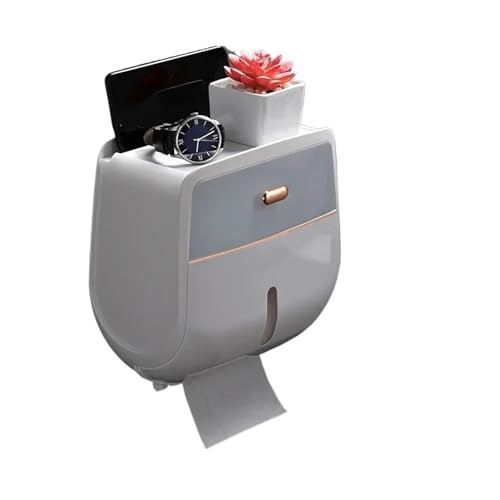 トイレットペーパーホルダー 2層式 大容量収納ボックス 壁掛け 防水 ティッシュボックス バスルームアクセサリー 1個(WHITE)