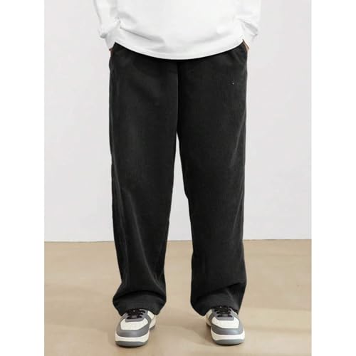 Pacificozy Mens Corduroy Pants, Fashion Loose Straight Casual Pants, Elastic Waist Drawstring Pocket Trousers Streetwear2