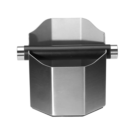DIBTSA Espresso Knock Box, with Removable Knock Bar and Non-Slip Rubber Base, Espresso Accessory, Stainless Steel, Silver, Small