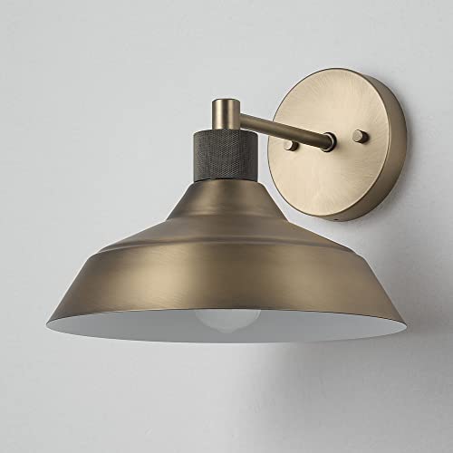 Globe Electric 44841 Sutton Outdoor Wall Sconce, Matte Brass Light Fixture, Front Porch Light Or Outdoor Barn Light, Exterior Light Fixture, Textured Socket Detail, Modern Farmhouse Porch Lights, 9'' #TOP6