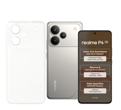 Image of COVERBLACK Soft Rubber Silicon Clear Case Back Cover Compatible for Realme P4 5G (6.77 inch) - Transparent
