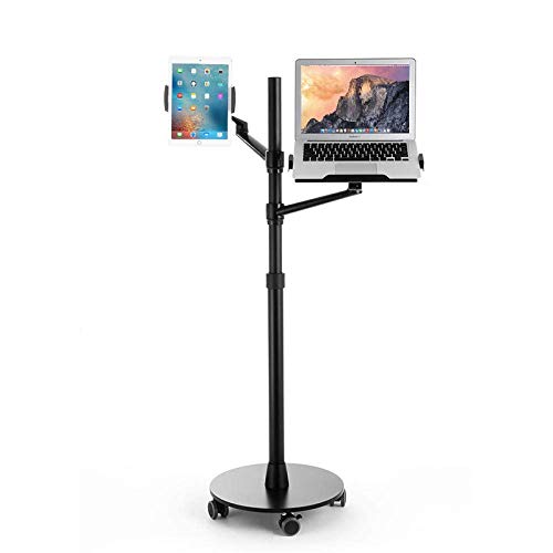 TV-Halterung, Ipad Mini-Stehpult aus Aluminiumlegierung mit Multifunktionsfernbedienung, höhenverstellbar 60-160 cm, schwarzer