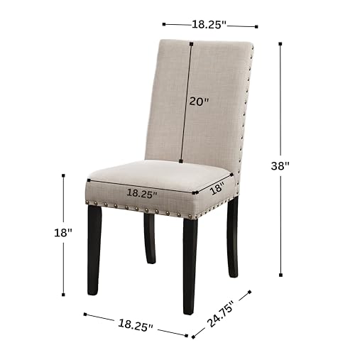 Roundhill Furniture Biony Tan Fabric Dining Chairs with Nailhead Trim, Set of 2, Brown, Tan - Image 4