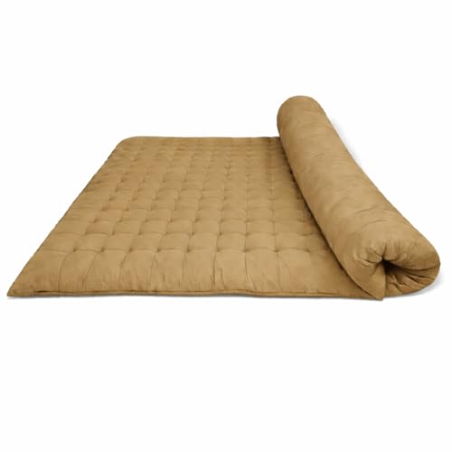 Image of ATOOTFUSION Soft Cotton Quilt | Foldable Light Weight Filled Single Firm Cotton Quilt Mattress| Gadda (Solid Coloured, Sleeping Capacity, 6 x 6 ft or 72 x 72 Inches) Double Bed (Khaki)