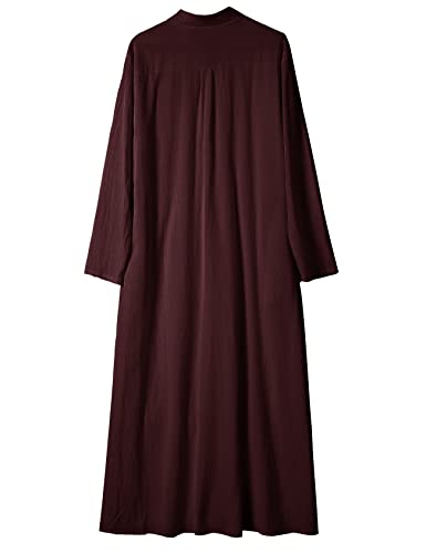 Image of Ladyful Women's Cotton Linen Maxi Dress Summer Long Sleeve Shirt Dress | Button down, Collared, Pockets, Solid color /Striped, Summer Caftans for women, Plus size, Cotton maxi dress for Party, Beach