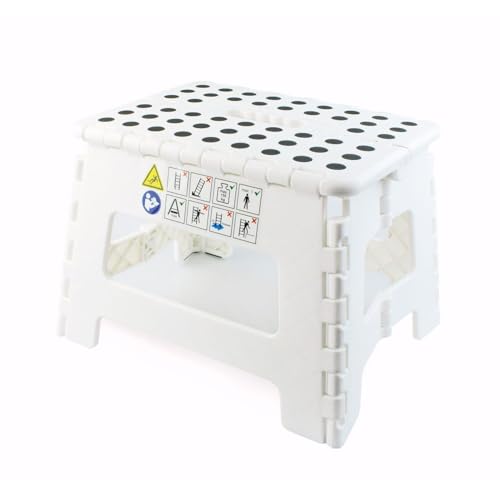 4DOOR Tritthocker/Klapphocker 22 cm hoch/bis zu 150 kg belastbar, leicht faltbar, weiß/schwarz