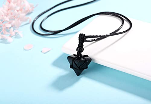 Xiannvxi Black Obsidian Healing Crystal Stone Necklace Spirtual Pyramid Gemstone Pendant Necklaces Adjustable Rope Natural Reiki Quartz Jewelry For Men Women Boy #TOP3