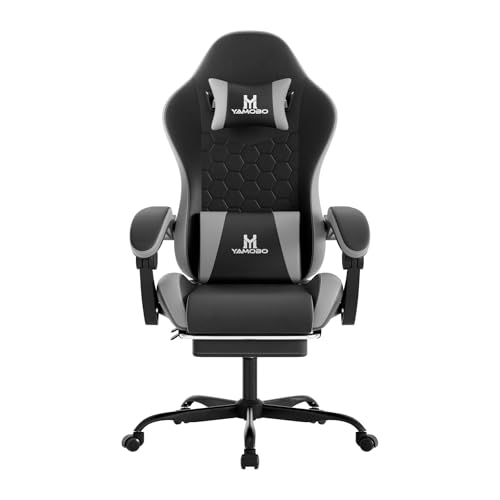 Image of Gaming Chair, Computer Office Chair with Footrest, Adjustable Height & Backrest Gaming Chairs with Swivel for Adults, High Back PU Leather Ergonomic Chair with Lumbar Support, BlackGrey