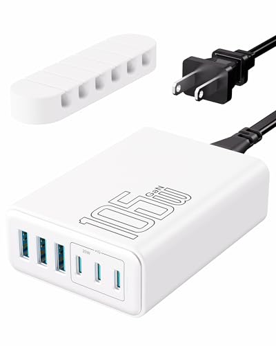 Image of 105W USB C Charger Block, 6-Port USB C Charging Station GaN III PD 20W Laptop Fast Charger Adapter for iPad Pro /Air /Mini, iPhone 17 /16 /15 /14 /13 /12 /11, Samsung and More (Cable Organizer Included)