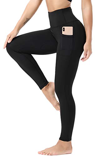 Yoga Leggings for Women High Waist Tummy Control Sports Workout Pants with Pockets (Medium, Black)