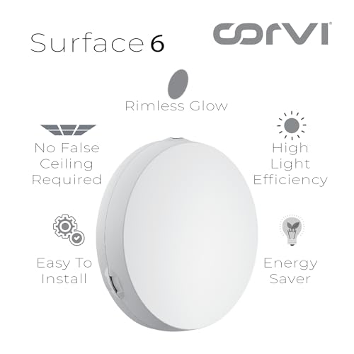 Image of CORVI LED Surface 6 Ceiling Light | 23 Watts illumination using 15 Watts power | Dimmable & Driverless | Backlit for Maximum Output | 3000K Warm White (Pack of 2)