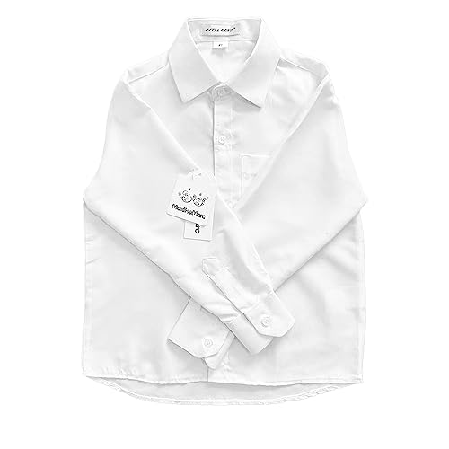 Boys' Long Sleeve Classic Shirt Button Down Shirt Single Chest Pocket White2