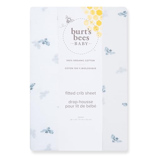 Image of Burt's Bees Baby Organic Cotton Fitted Crib Sheet, Unisex Baby Beddings | A nursery essential crib sheet with 360º elastic that prevents sheets from creeping up on the mattress