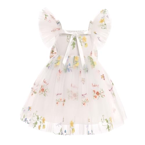 Toddler Kids Flower Girls Ruffle Sleeve Embroidered Tutu Dress Petal Lace Princess Formal Wedding Birthday Party Dress