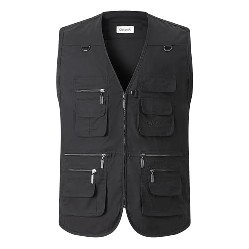 Luckyone Herren Sommer Outdoor Weste Hundeweste mit Vielen Taschen Multifunktionsweste Für Jagd Angeln Camping Ärmellos Jacke Fotografie Wandern Weste