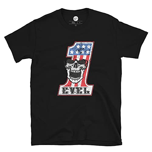 Evel Knievel Retro Skull Mens T Shirt- Comfy, Classy Motorcycle T Shirts with Stunning Retro Skull Logo- Stylish Mens Graphic Tees-Durable, Cotton Black Tee Shirts for Men- Small to 3XL