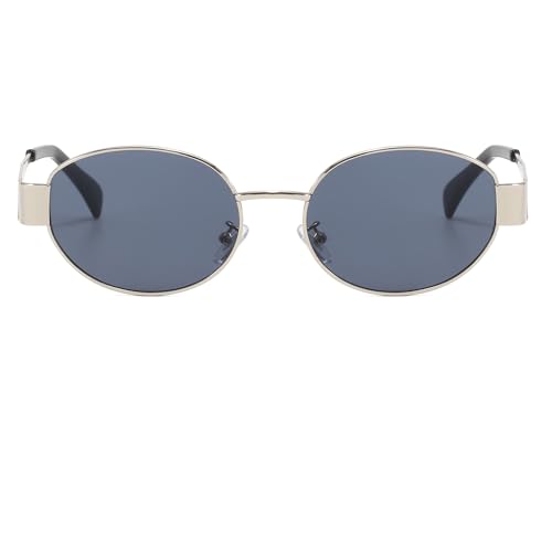Women Vintage 90s Small Round Sunglasses Men Trendy Narrow Metal Oval Eyeglasses UV4002