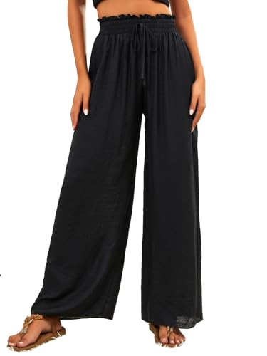 Women's Linen Beach Pants Wide Leg Swim Suit Coverup Summer Sheer Bathing Suit Cover up