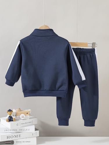 Girls Athletic Sweatshirt/Sweatpant Set, Kids Pink Striped Soft Fleece Tracksuit 2 Pieces3