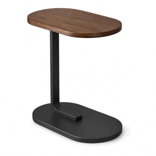 SKY-TOUCH C-Shaped End Table Small Side Table for Couch Sofa table Perfect Snack Table with Metal Frame for Bedroom Living Room & Small Spaces Overbed Tables (Walnut) - 45x28x58.5cm