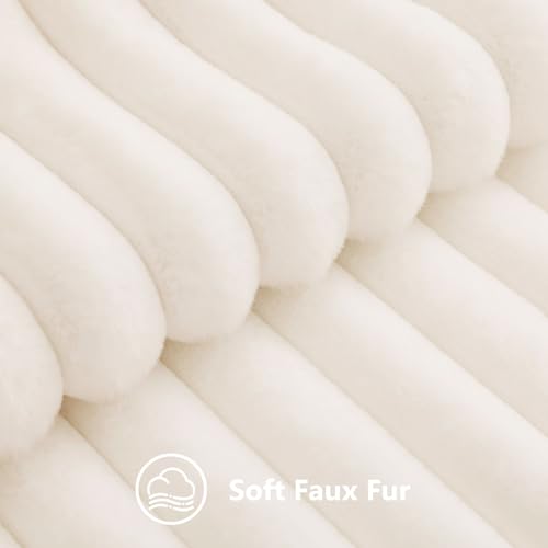 Image of decorUhome Fall Cozy Faux Fur Throw Pillow Covers 20x20 Set of 2 Decorative Soft Plush Striped Modern Farmhouse Boho Couch Pillow Cases with Velvet Back for Sofa Bed Living Room, Cream White