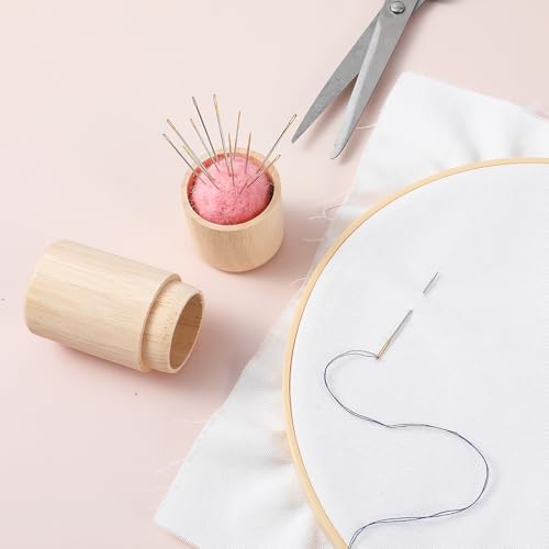 Image of Sewing Needle Holder Case Portable Versatile Container for Sewing Needles Wooden Storage Case and Lid with 12 Needles Craft Pincushion for Sewings Essentials, Craft Supplies, Travel Friendly Organizer