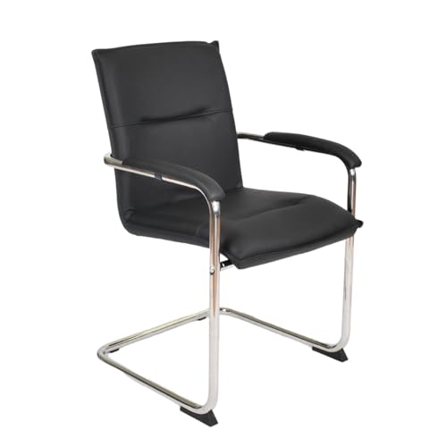 Topsit Besucherstuhl Freischwinger W9000001 aus Kunstleder – Konferenzstuhl mit Armlehnen und gepolsterter Sitzfläche – schwarzer...