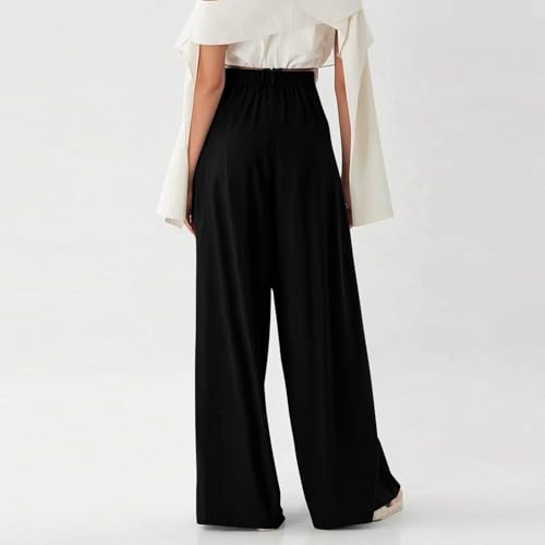 Gumipy Womens Wide Leg Work Pants Elastic High Waisted Pull On Dress Pants Flowy Pleated Business Casual Trousers with Pocket4