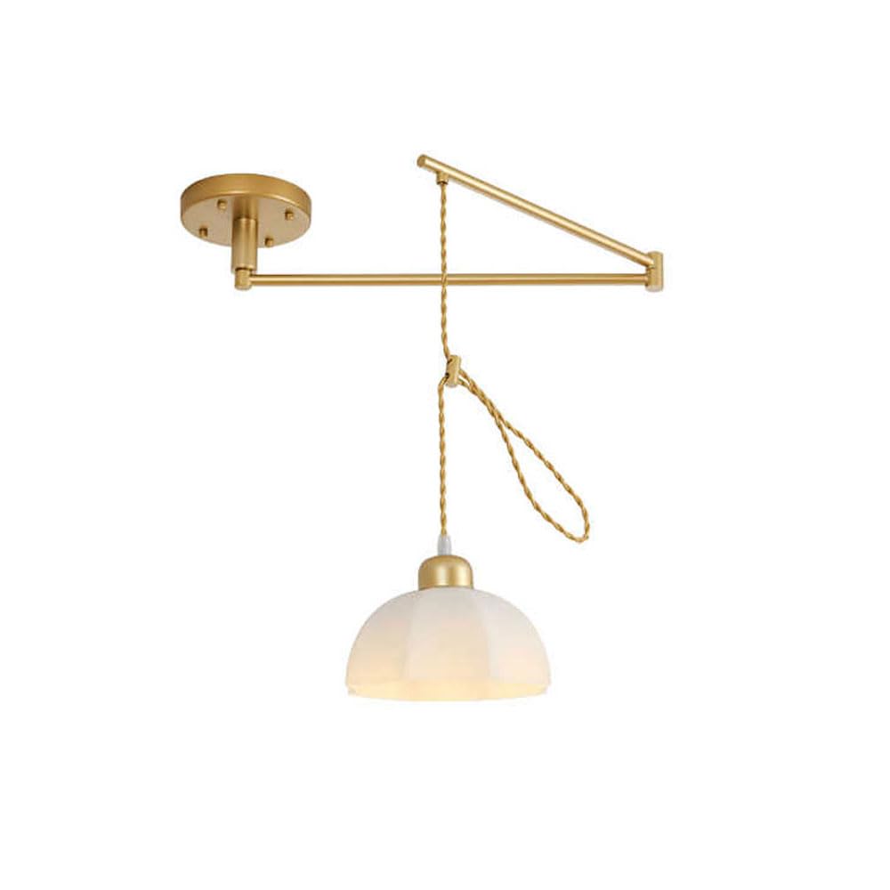 HUAYUSEDF Modern Golden Swing Arm Pendant Light Fixture Vintage Milky White Glass Kitchen Island Hanging Lamp Mid Century Nordic Long Farmhouse Chandelier for Living Room Dining Bar Counter