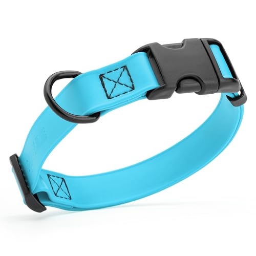 Image of Dogline Biothane Waterproof Dog Collar with Quick Release Buckle Strong Coated Nylon Webbing with Odor- Proof for Easy Care Easy to Clean Fits Small Medium Large Dogs, Cyan Blue 1 inch W 15-25 inch L