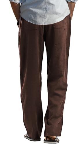 AITFINEISM Men's Casual Cotton Linen Pants Elastic Waist Lightweight Drawstring Summer Pants3