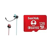 Gaming Kopfhörer für Nintendo Switch (Neon Blau/Rot) & SanDisk microSDXC UHS-I Speicherkarte für Nintendo Switch 128 GB (V30, U3, C10, A1, 100 MB/s Übertragung, mehr Platz für Spiele)