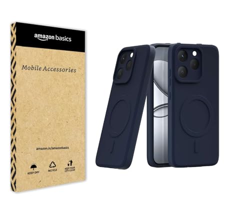 Image of amazon basics Back Cover for Realme 15T 5G Soft Matte Silicone Mag-Safe Design (Mag-Safe Not Support) Camera Protection | Slim Fit Bumper Cover (Blue)