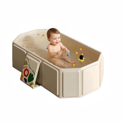 Image of Foldable Bathtub for Kids, Toddler Bath Tub with Drain Plug, Foldable Baby Shower Tub with 5 Balls and 2 Ducks, Portable Bathroom Pool Water Toy, Cat Dog Wash Shower Basin (White)