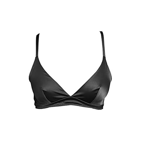 SilRiver Women's Silk Soft Cup Wireless Bra Bralette Top with Smooth Satin (Medium, Black) Cover
