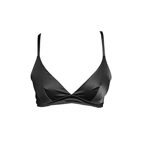 SilRiver Brassière sans fil en soie pour femme avec bonnet doux en satin, Noir , XL Cover